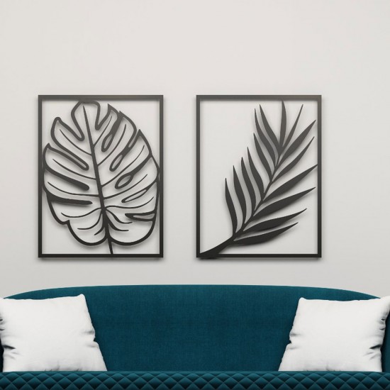 Dekoratif Yaprak Desenli Siyah Metal Tablo Yaprak Desenli Metal Tablo